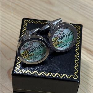 Fashion Jewelry Memphis Cufflinks with Silver and Green Accents